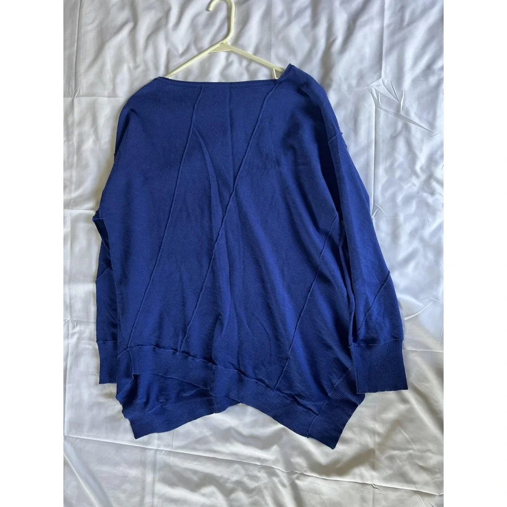 Eileen Fisher Woman Sweater Womens 1X Blue Merino Wool Asymmetrical Hem Pullover - Picture 4 of 13